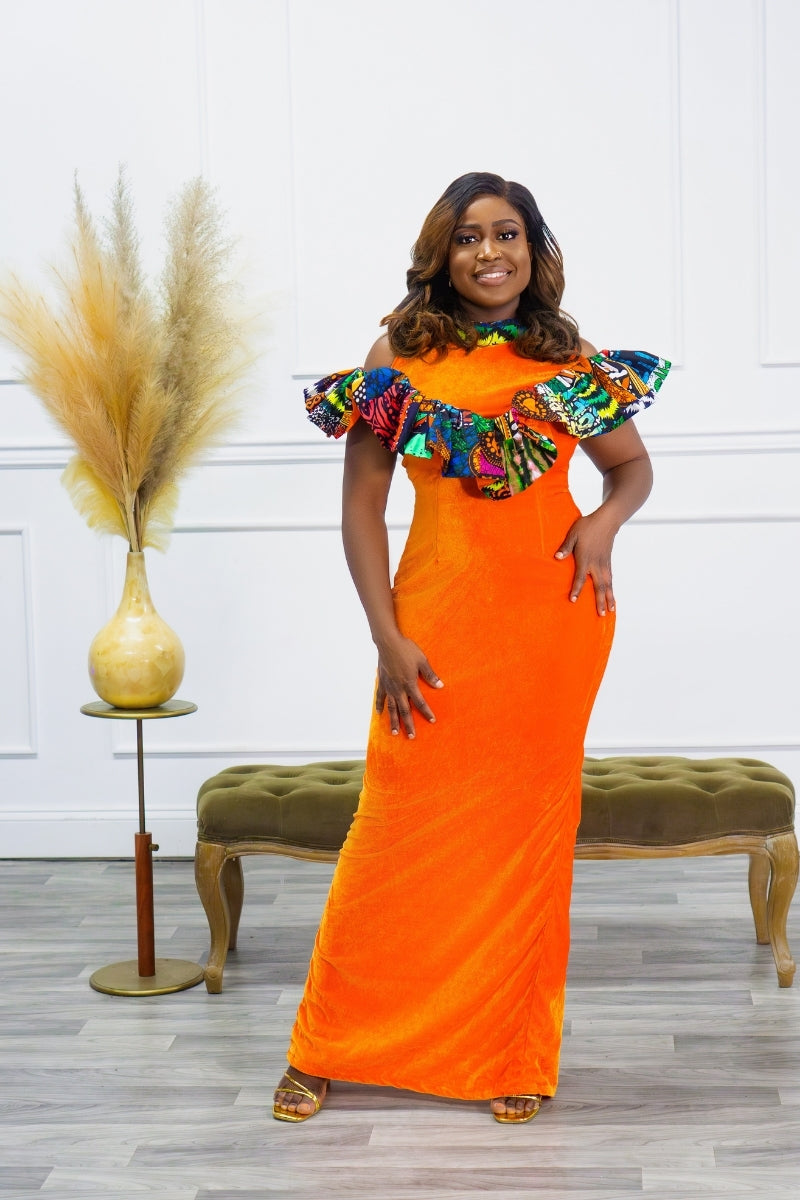 MIRA VELVETY GOWN (ORANGE)