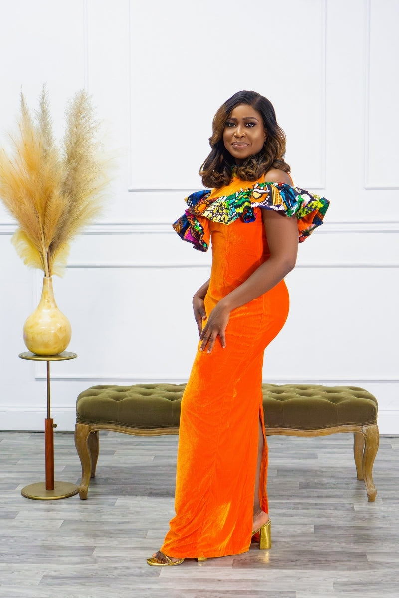 MIRA VELVETY GOWN (ORANGE)