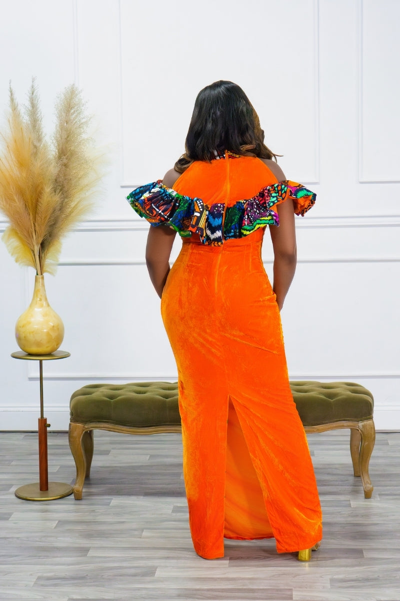 MIRA VELVETY GOWN (ORANGE)
